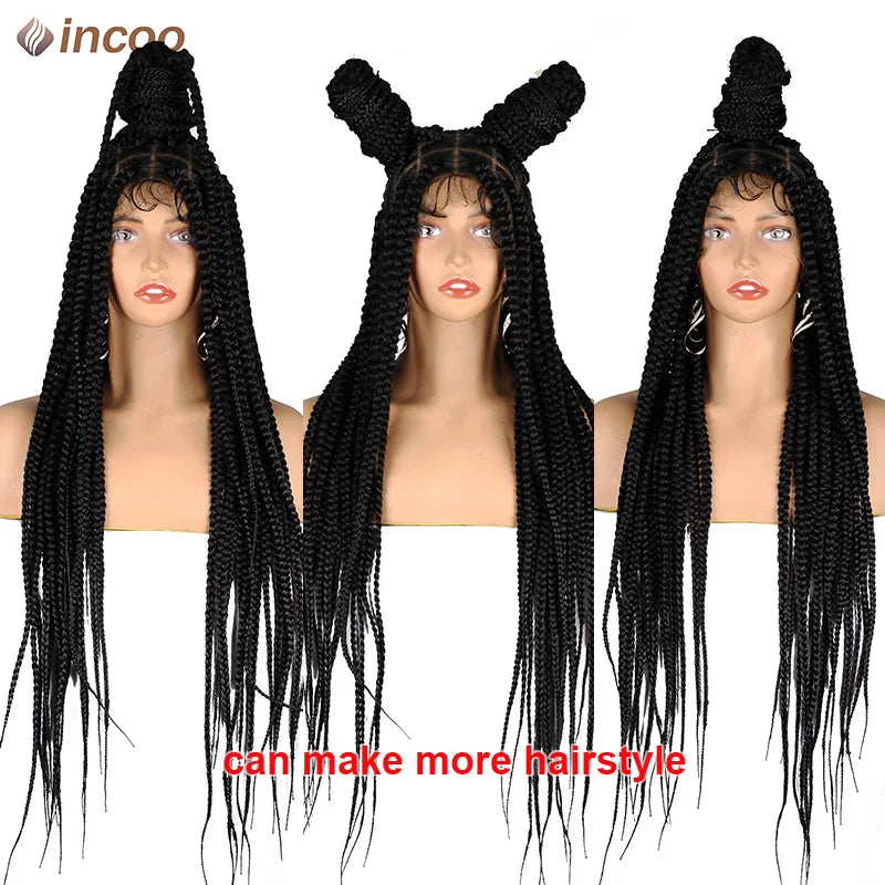 Synthetic Full Lace Front Wigs Large Box Braided Wigs Long 36'' Cornrows Wig For Black Women Senegalese Wig French Jumbo Braids