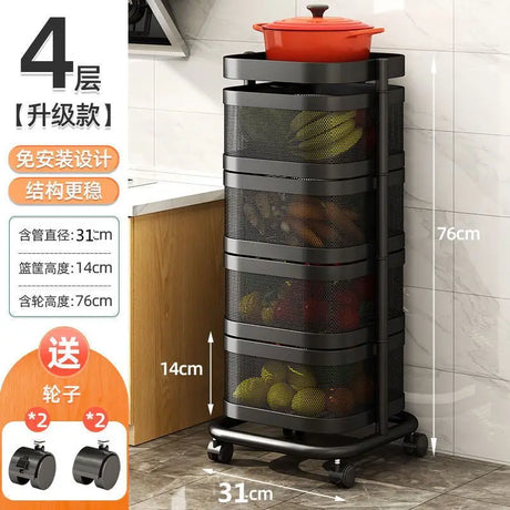 Kitchen 5 Tier Rolling Utility Cart Fruit Storage Basket Installation Free Serving Storage Cart Kitchen Islands & Trolleys