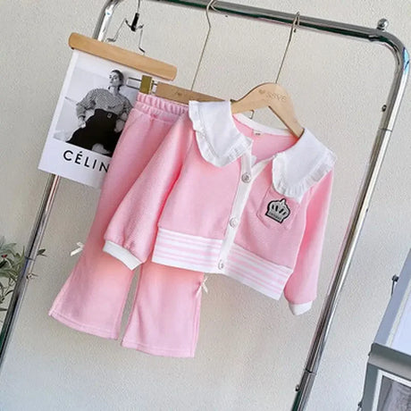 Kids Spring Loungewear School Clothes for Girls Doll Collar Coats + Pants Two-Piece Sets Teen Children Tracksuits for 3-14Y