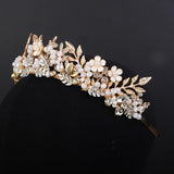 Handmade Bride Hair Accessories Gold Bridal Flower Crown Wedding Head Jewelry Girl Tiaras Crystal Headdress For Girlfriend