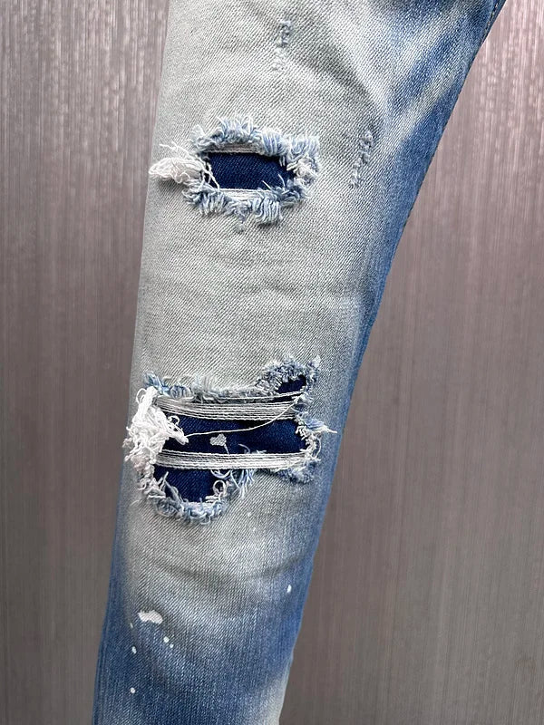 new brand dsq Men Jeans Badge Printed dsq Coolguy Beggar Denim Long Pants Straight Pockets Hole Zipper Button blue jeans pant