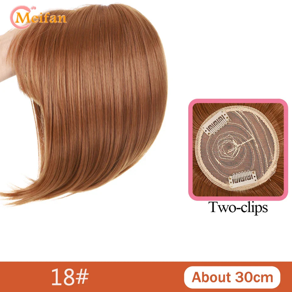 MEIFAN Middle Part Fake Bangs Fringe Synthetic Topper Hairpiece Clip-In Bang Extension Natural Invisible Clourse Hairpiece Women