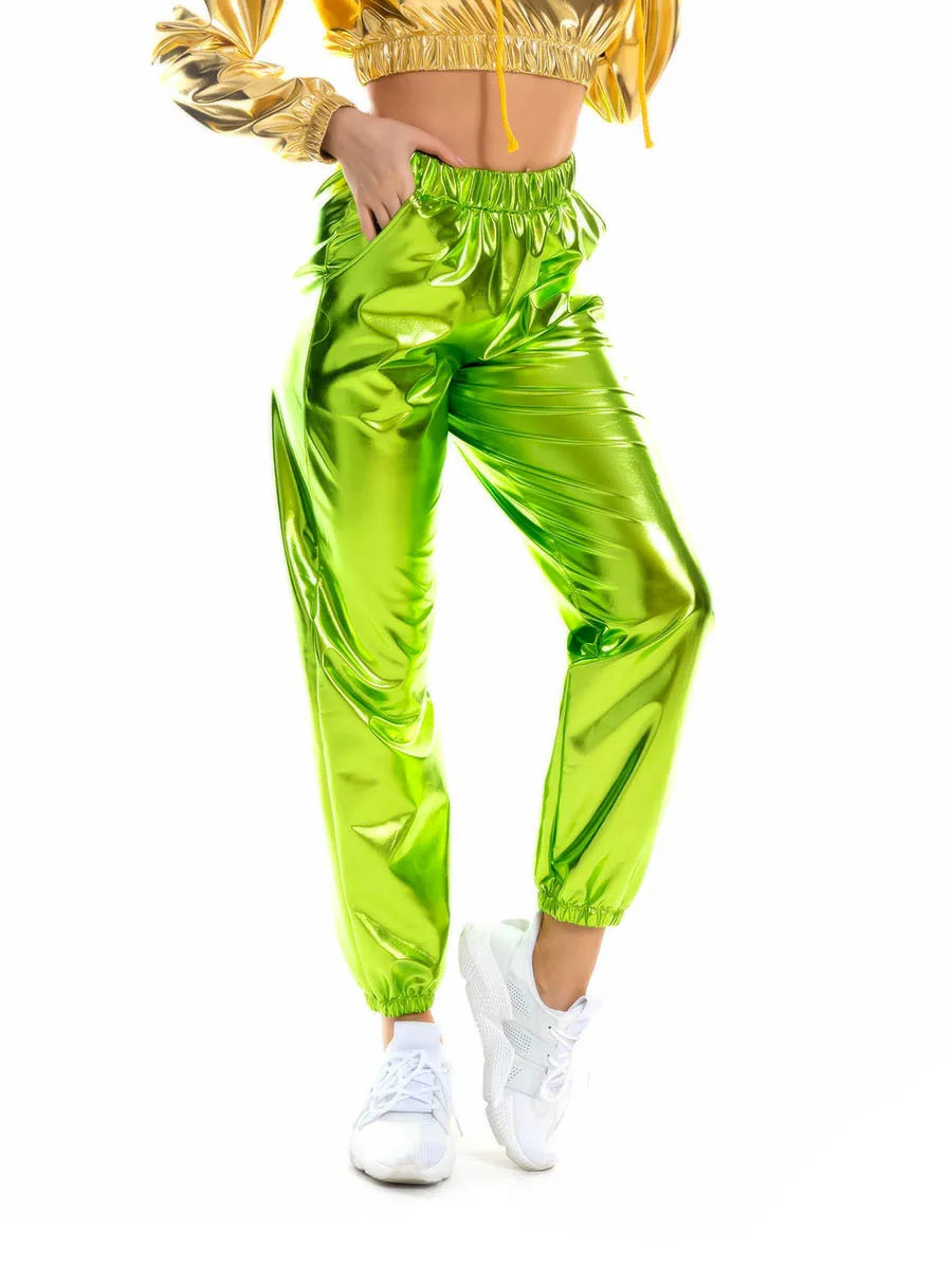 Women Nightclub Pole Dance Trousers Hip Hop Slacks Dj Costume Street Dance Stage Wear Party Holographic Pants Cheerleading Loose