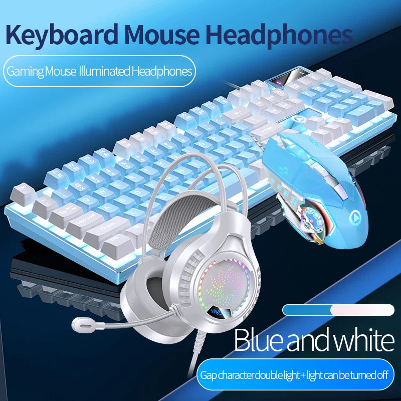 Gaming Keyboard Mouse Headphone Set Wired Backlight Game 104 Keys Keyboards 3600DPI Mice USD 3.5mm Headset Combos for PC Gamer