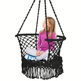 1pc Hanging Hammock Chair, Cotton Rope, Macrame Swing, Indoor Outdoor Black