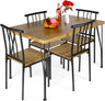 5-Piece Metal and Wood Indoor Modern Rectangular Dining Table Furniture Set  / 4 Chairs - Drift Brown