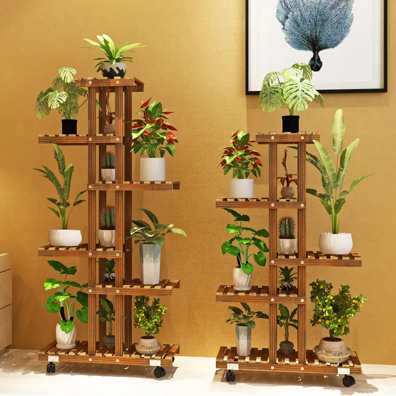 Balcony Flower Rack Multi-Layer Shelf Household Indoor Solid Wood Succulent Floor Flower Pot Plant Rack Living Room Decoration