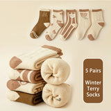 Baby Socks Fall Winter Thick Warm Cute Cartoon 1-12Y Cotton Boy Girl Medium Tube Terry Socks 5 Pairs For Kids