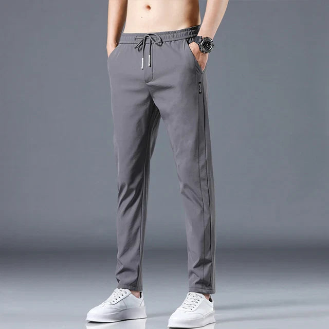 Ice Silk Men's Pants 2024 Summer New Black Gray Thin Business Casual Pants Outdoor Elastic Breathable Straight Leg Sweatpants