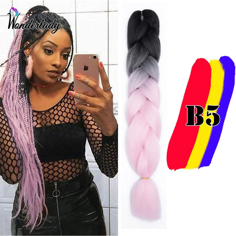 WonderLady 255 Color Long Colored Braiding Hair Jumbo Braids DIY Hairstyle Ombre Synthetic Hair Extensions For Women Braiding