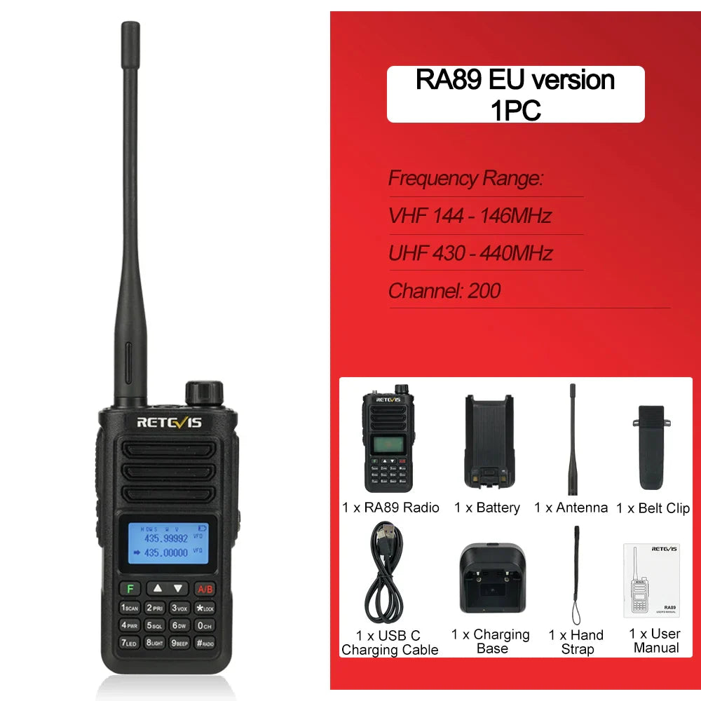 Retevis RA89 Walkie Talkie USB C Charge IP68 Waterproof 10W Long Range Two Way Radio Intelligent Noise Reduction ht Transceiver