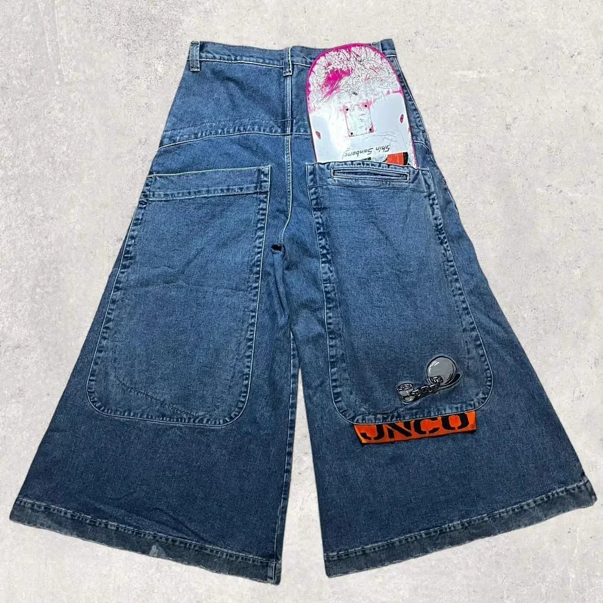 JNCO Jeans Y2K Mens Streetwear Harajuku Hip Hop Retro Skull Embroidered Baggy Jeans New Gothic High Waist Wide Leg Trousers