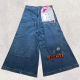 JNCO Jeans Y2K Mens Streetwear Harajuku Hip Hop Retro Skull Embroidered Baggy Jeans New Gothic High Waist Wide Leg Trousers