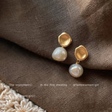 Baroque Shaped Irregular Freshwater Pearl Matte Stud Earrings for Women Temperament Retro Copper Plated 14k Gold Jewelry