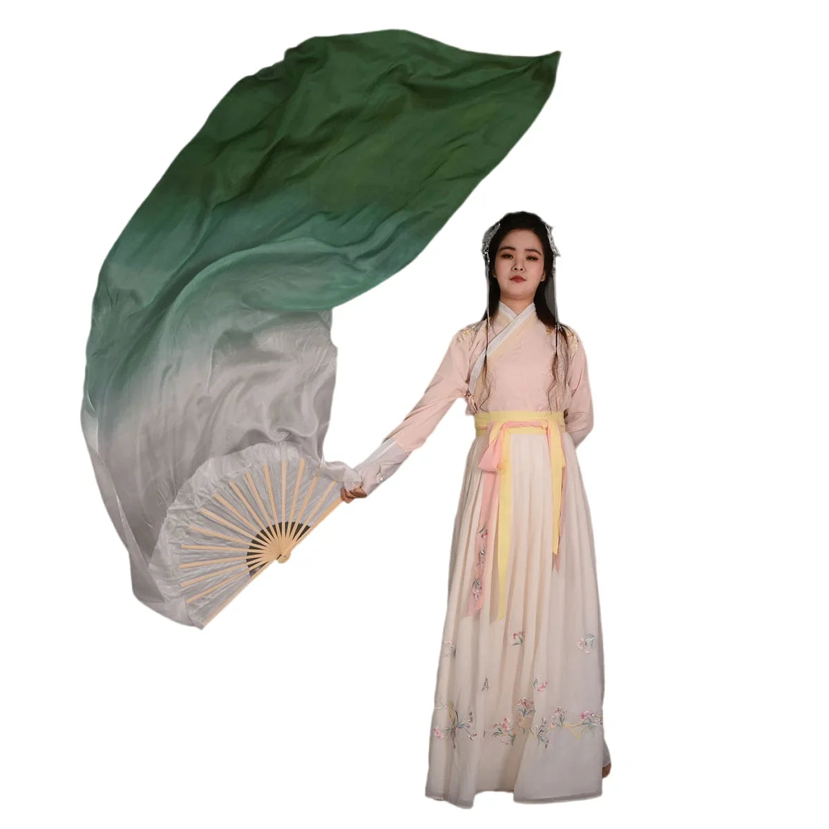 Professional Bellydance Silk Veils Light Weight 100% Silk Fan Hand Paint Colorful Dancer Performance Props Extra Long Flowy 1.8m