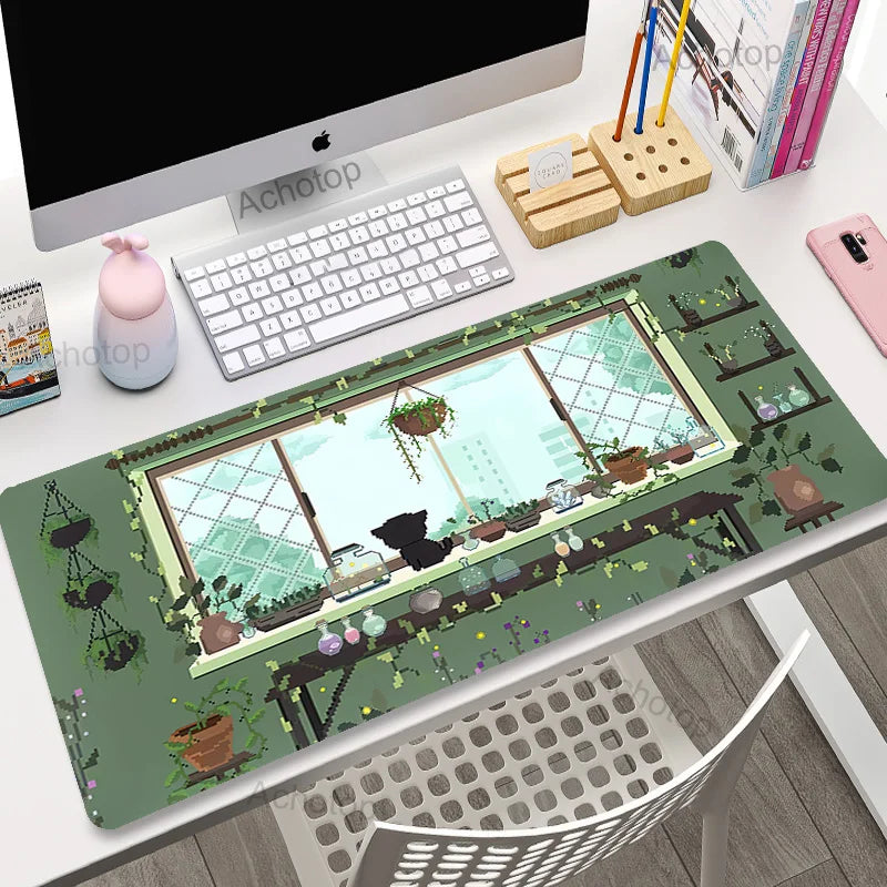 Cute Cat Large Gaming Keyboard Mouse Pad XL Green Plant Computer Gamer Tablet Mause pad Long Mousepad XXL 900x400 Play Mice Mats