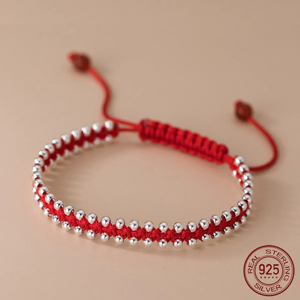 La monada 24cm Lucky 925 Silver Rope Bracelets Women Silver Bead Red Thread Line String Bracelets For Women Girl Adjustable