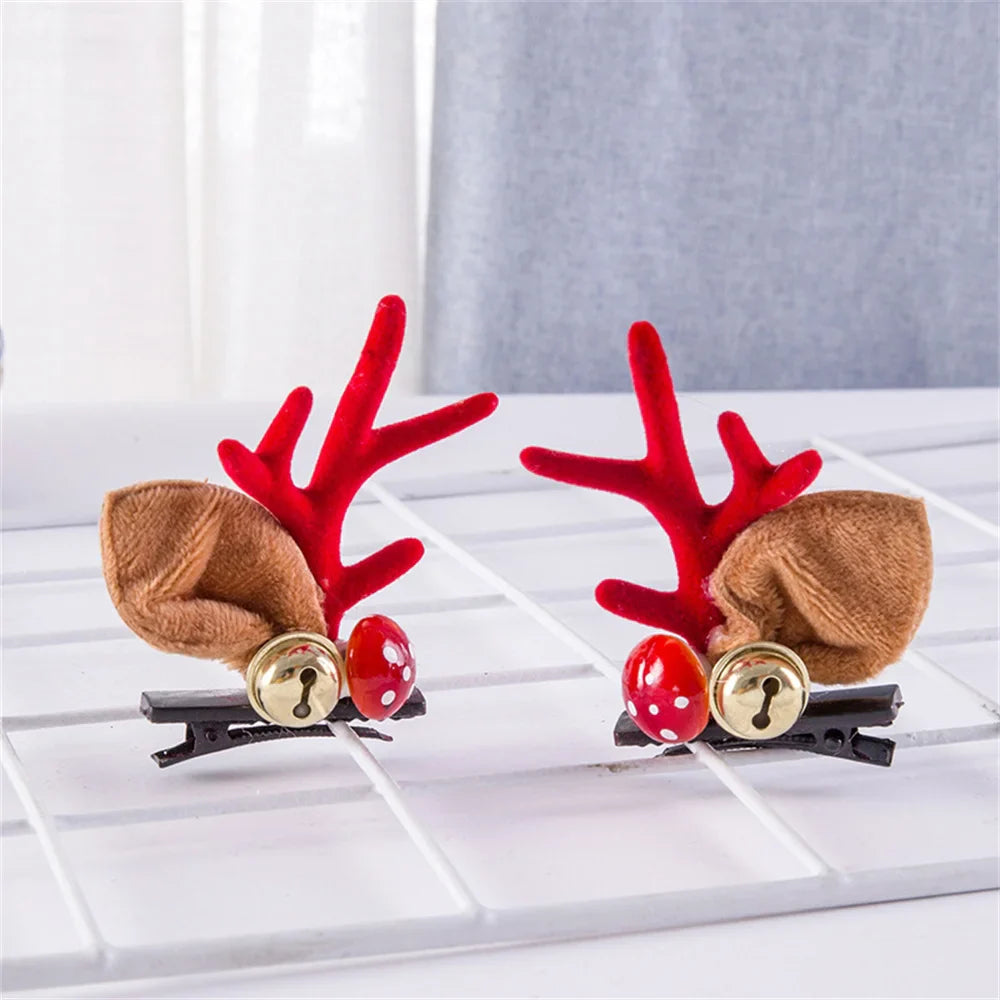 2pcs Pack Cute Reindeer Ears Hair Clip Classic Christmas Festive Women Kids Barrettes Party Cosplay Hair Accessories For Girls