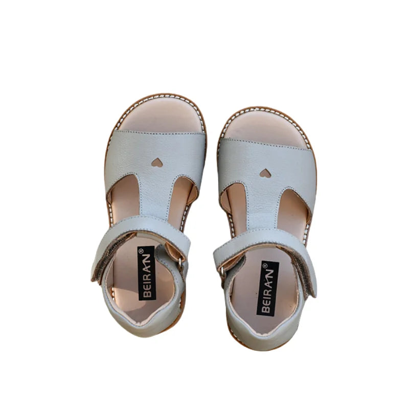 Girls Sandals Genuine Leather Sandal for Toddler Girls Kids T-Strap Summer Sandal with Heart Design Children’s Non-Slip Flats