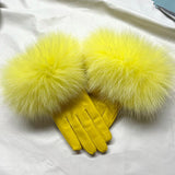 Real Sheepskin Fox Fur Gloves Women's Genuine Leather Glove Winter Warm Fashion Style Natural Fluffy Fox Fur Oversized Customize