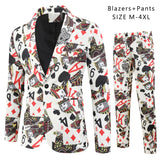 Red Printed Two-piece Men's Christmas Suit (Jacket + Pants) Stylish Male Blazer Coat with Trousers Black Green Blue S-4XL