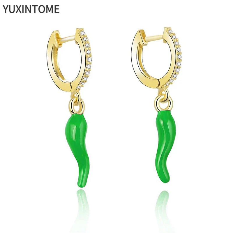 Yellow Red Small Chili Hoop Earrings For Women Girl Creative 925 Sterling Silver Ear Buckle Earrings Gifts Female Jewelry