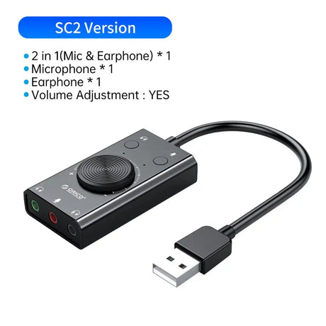 ORICO USB External Sound Card with Audio Interface+Microphone Port Jack 3.5mm Adapter Mute Volume Adjustment External Sound Card