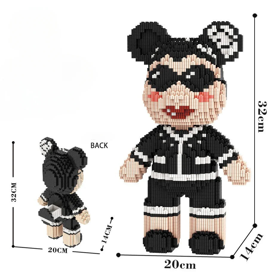 Cartoon Mini Love Violent Bear Bearbrick Colour Model with Light Building Block Micro Diamond Bricks Kids Toys Birthday Gift Set