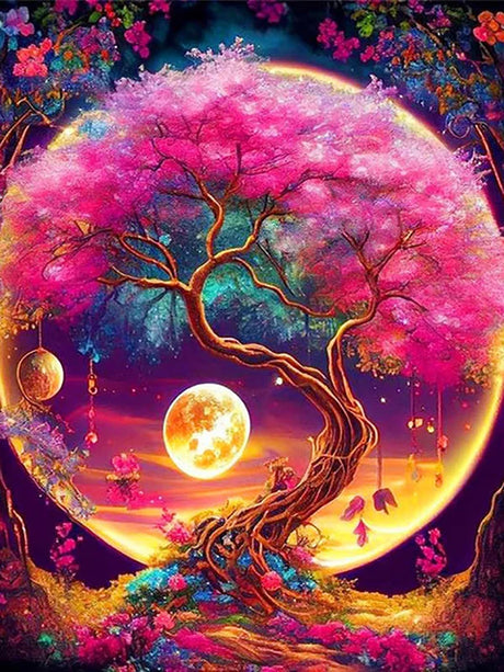 Colorful Trees And The Moon Personality DIY Full Drill Diamond Decorative Painting