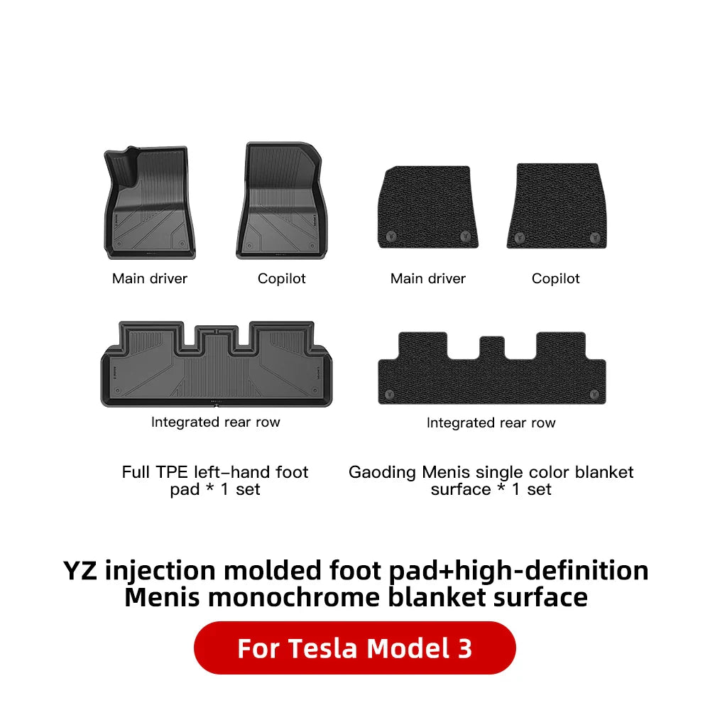 YZ For Tesla Floor Mats Model 3 Y 2021-2023 Car Four Seasons Waterproof Non-slip Floor Mat NEW  TPE Special Car Accessories