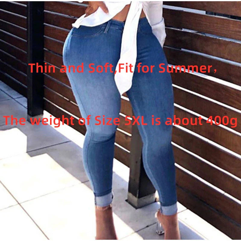 Plus Size High Waist Sexy Skinny White Basic Casual Jeans 4XL Bodycon Slim Straight Pencil Denim Pants Lady Indie Trousers Jean