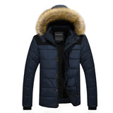 Winter New Men Warm Cotton Jacket Coats Fur Collar Hooded Parka Down Jackets Outerwear Thick Male Warm Overcoat Wool Liner Coat