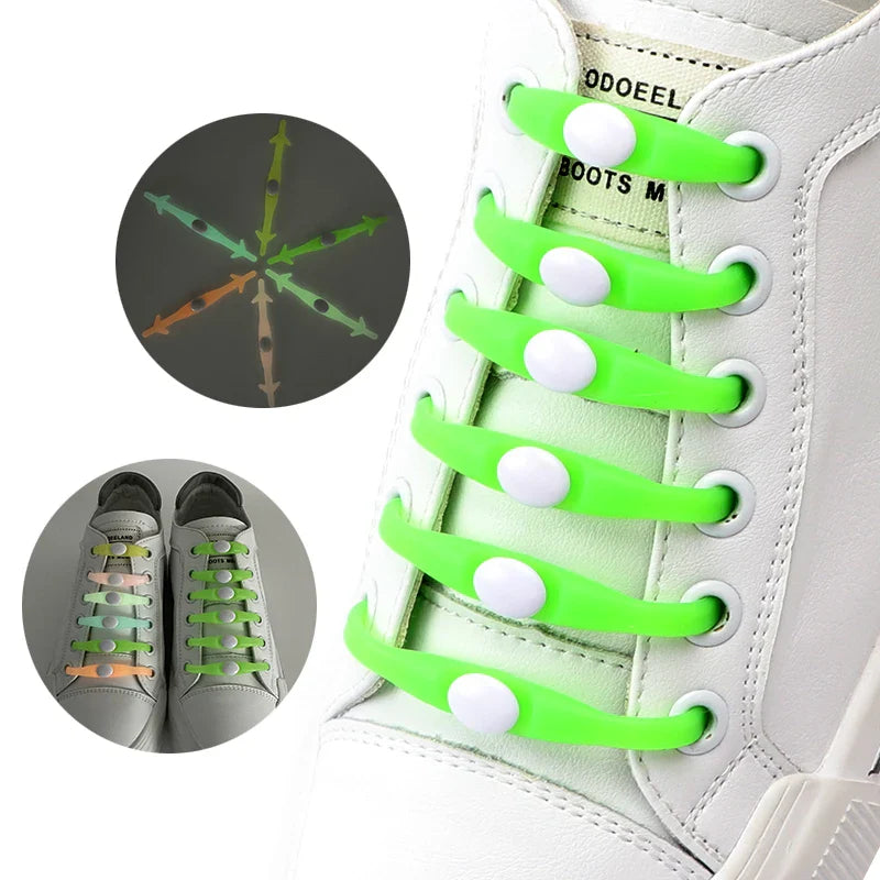 12 Pcs Silicone Shoelaces Elastic Luminous Shoe Laces Without Ties Kids Adult Unisex Lazy Lace Fashion Party Rubber Shoelace