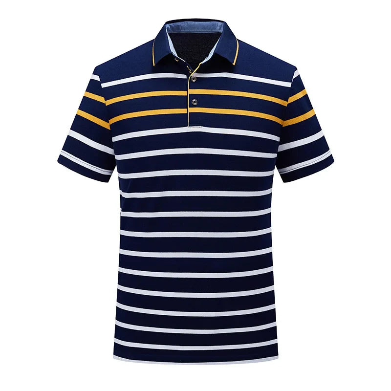 2023 New Summer Men Classic Striped Polo Mens Cotton Short-Sleeved Embroidered Business Casual Hot Polo Shirt Male Dropshipping