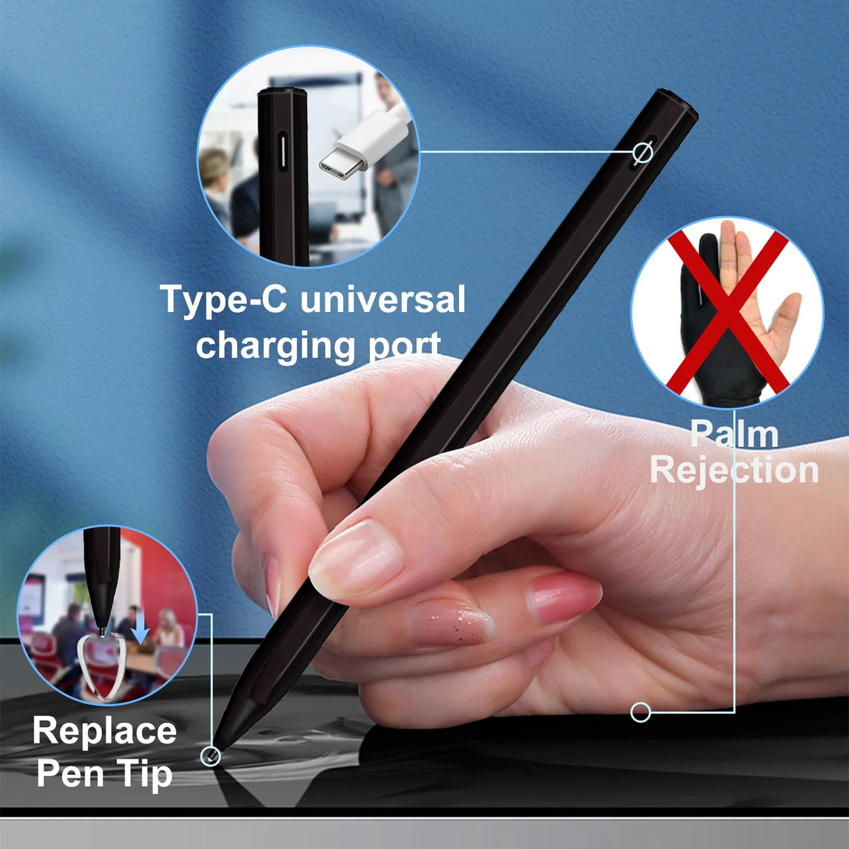 Stylus Pen for Surface USB-C Charging 4096 for Microsoft Surface Pro 8 7 6 5 4 3 X/ Surface 3/Go 3 2/Laptop 4 3 2/Book 3 2 1