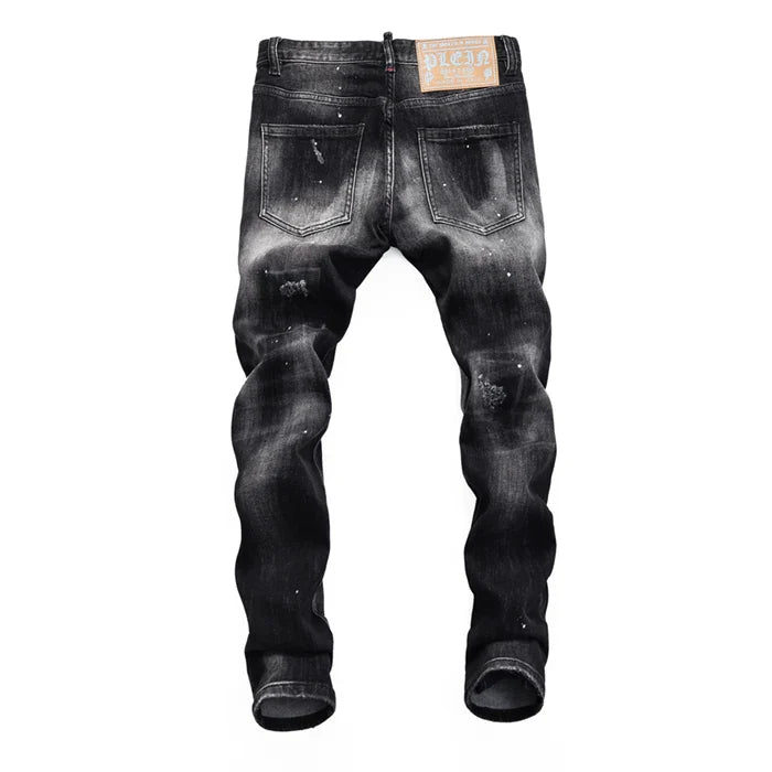 PLEINXPLEIN original design husband blue Stretch jeans mens slim denim trousers Skulls jeans Stretch jeans pants for men