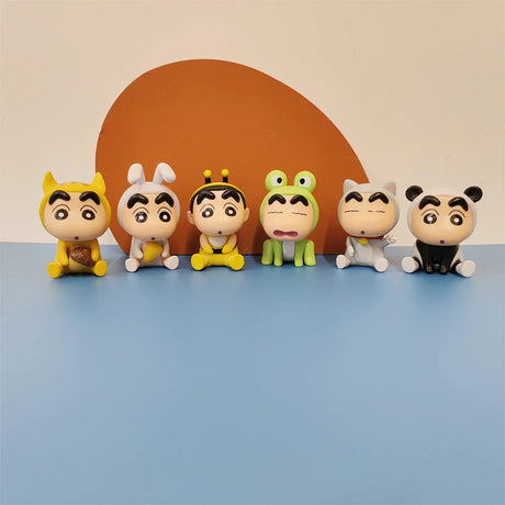 4/6/10pcs Set Crayon Shin-chan Anime Figure Fishing Puppy Kawaii Q Version Mini Decor Figurines Collectibles Children Toys Gifts
