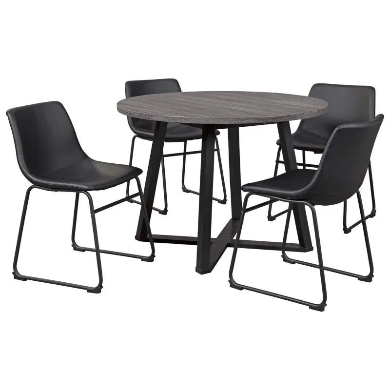 Signature Design by Ashley Centiar Mid Century Round Dining Room Table with Metal Legs, Gray & Black