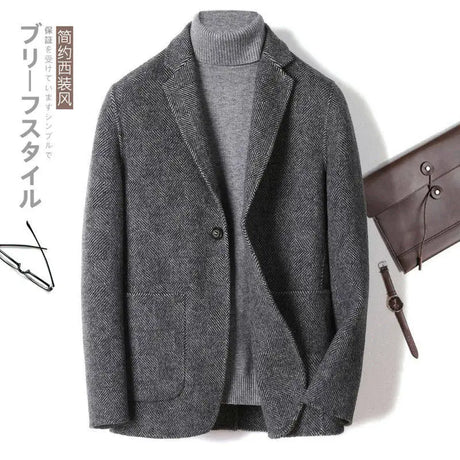 Double Sided Cashmere Jacket Man Sheep Suit Mens Casual Blazer Fashion Cargo Wool Coat Short Cashmere Jackets For Men Blazer