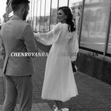 Chiffon Wedding Dresses For Women 2023 V-neck Long Sleeves Simple Wedding Gowns A-line Formal Occasion Dresses vestidos de novia