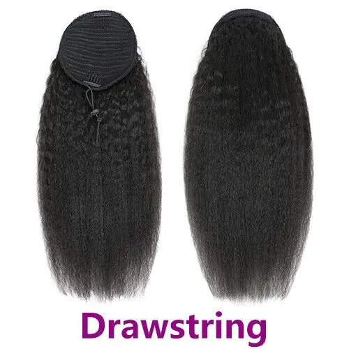 Racily Hair Brazilian Afro Kinky Straight Pony Tail Remy Drawstring Ponytail 100% Human Hair Ponytail Extensions Natural  Hair