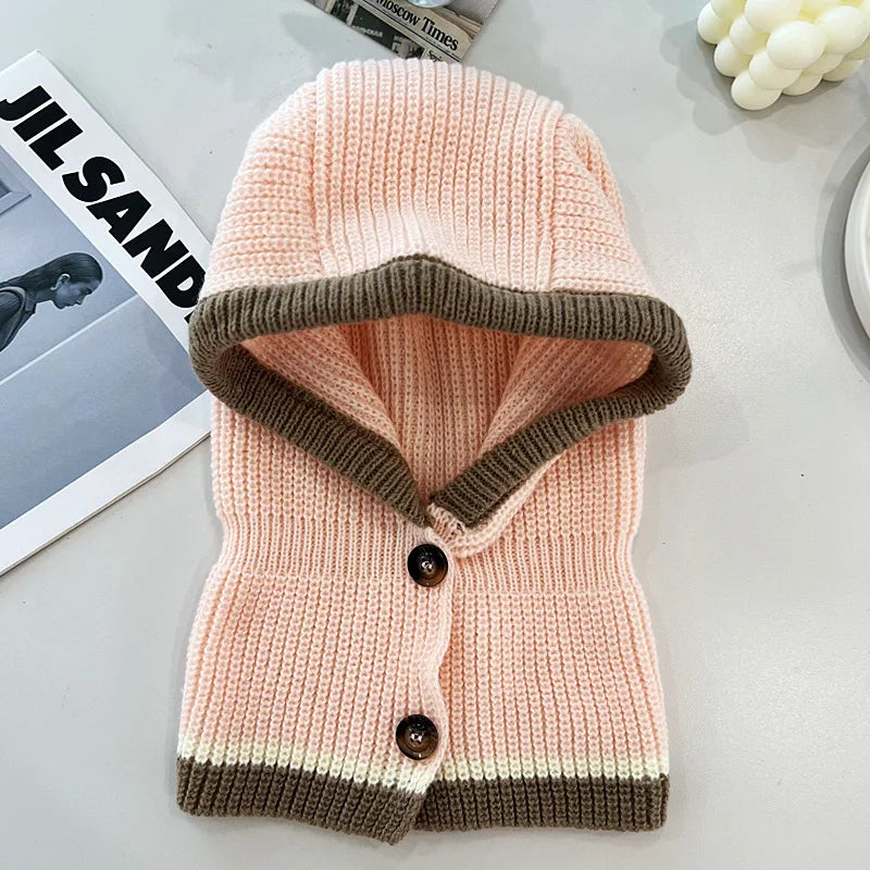 Balaclava Beanie Cap Winter One Piece Scarf Knit Hat Korean Hood Neckerchief Women Neck Collar Warmer Thickened Hooded Hats