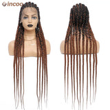 36 Cornrow Twisted Braided Wigs Ombre Blonde Passion Twists Wigs Faux Locs Goddess Box Braided Wig Synthetic Full Lace Front Wig