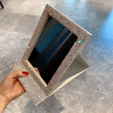 Diamond-encrusted high-definition folding mirror glitter powder leather girl portable makeup mirrors