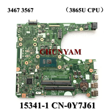 15341-1 For Dell Inspiron 14 3467 15 3567 LAPTOP Motherboard RY2Y1 Y7J61 NP4RY 7H458 Mainboard 3865U i3 i5 i7 CPU CY