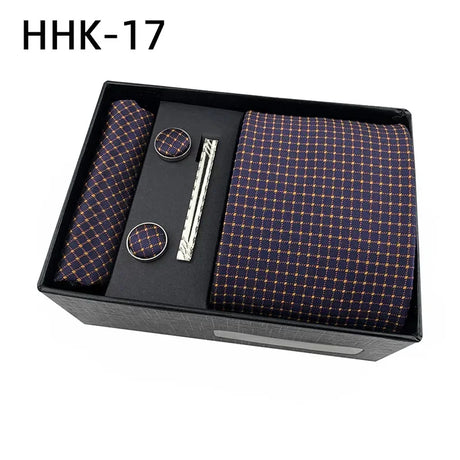 100%Silk Feel Set Classic Ties for Men Kerchief Square Cufflinks Brooch Tie Clip Bussiness Wedding Party Suit Gift Box Set