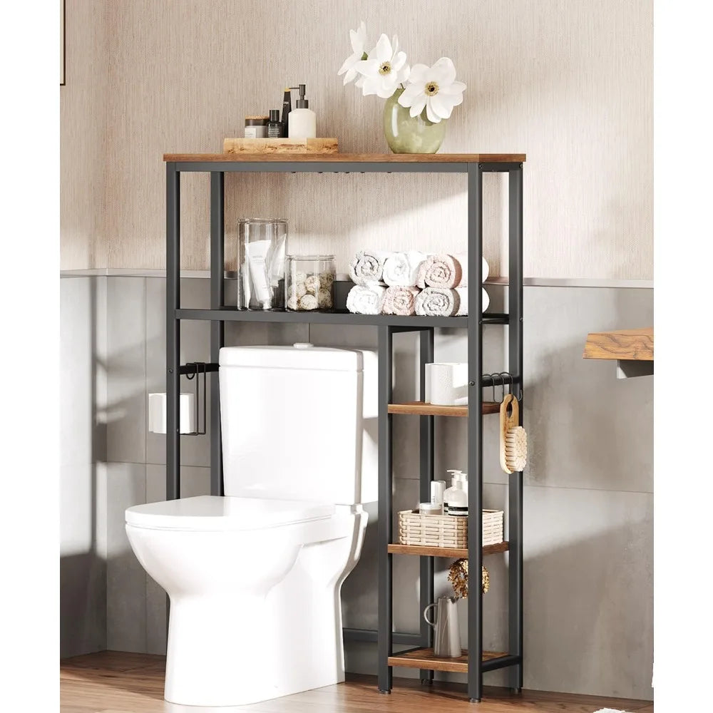 Over The Toilet Storage, 5-Tier Industrial Bathroom Organizer, Bathroom Space Saver with Toilet Paper Holder, Bathroom Cabinet