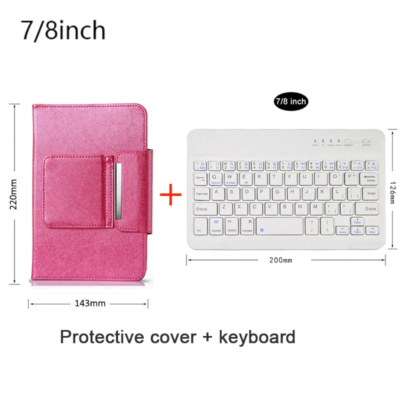 Universal Wireless Bluetooth Keyboard with Leather Case Stand Cover for iPad 7 8 Inch 9 10 Inch Tablet for iOS Android Windows