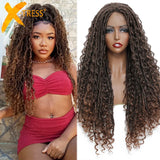 X-TRESS Goddess Faux Locs Wigs Long Braided Lace Front Synthetic Braids Wig Bohemian Curly Hair Crochet Braiding Hair for Women