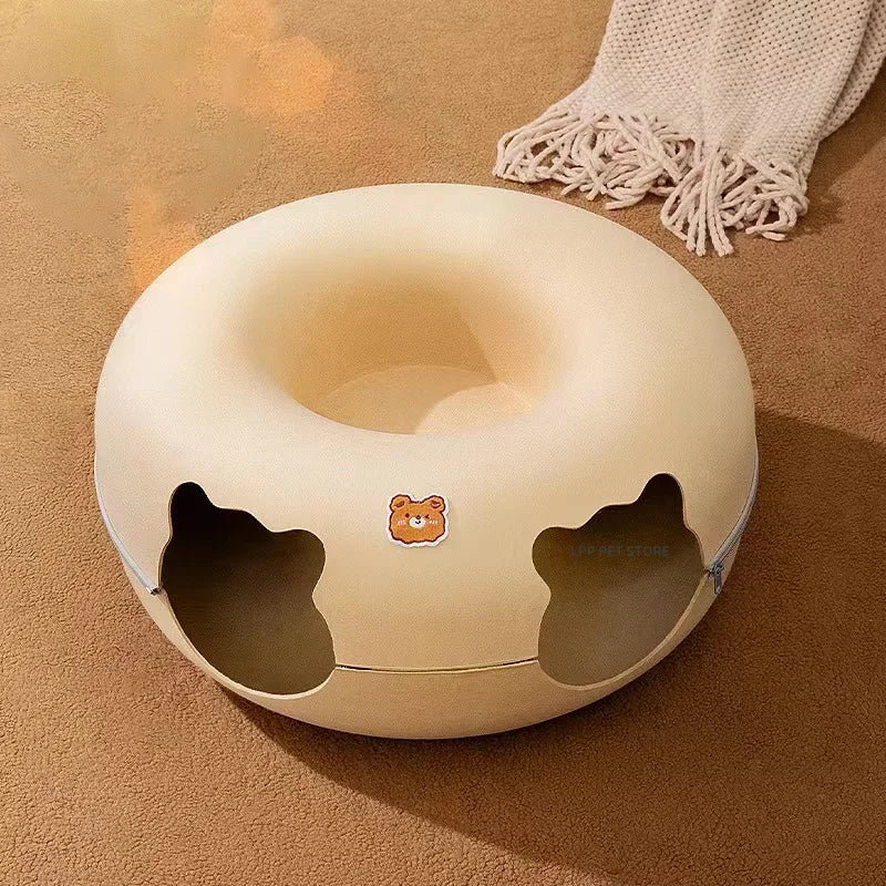 Donut Cat Bed Hiding House Indoor Tunnel Toys Pet Products Houses And Habitats Kittens Goods Removable Cat Bed Nest Accessories